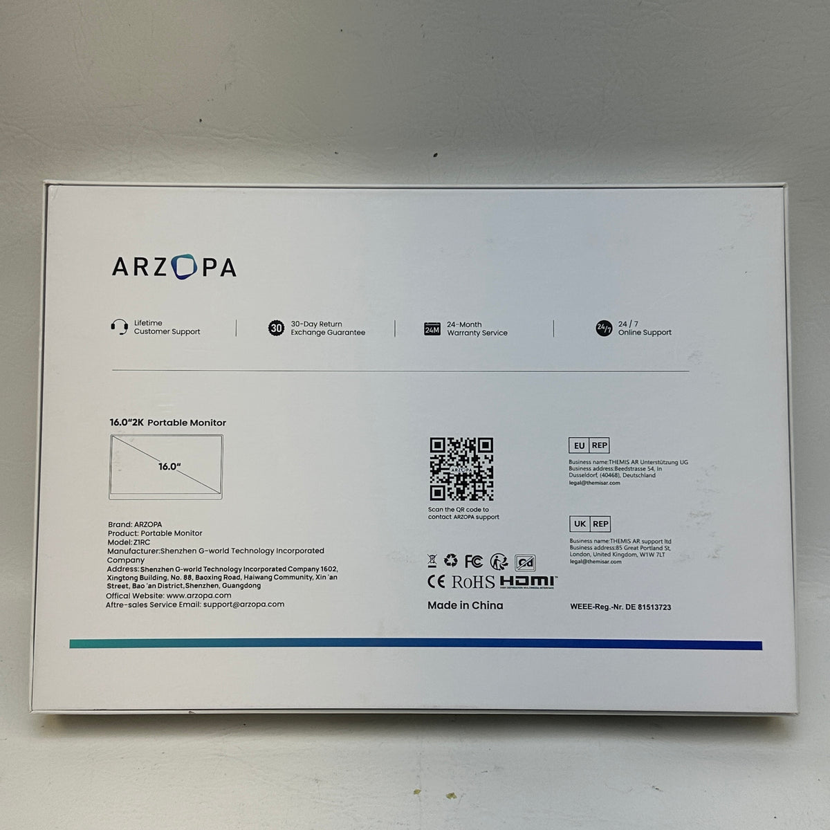 Arzopa Z1RC 16" Portable Monitor IPS LCD 2560x1600 60Hz Mini HDMI USB-C