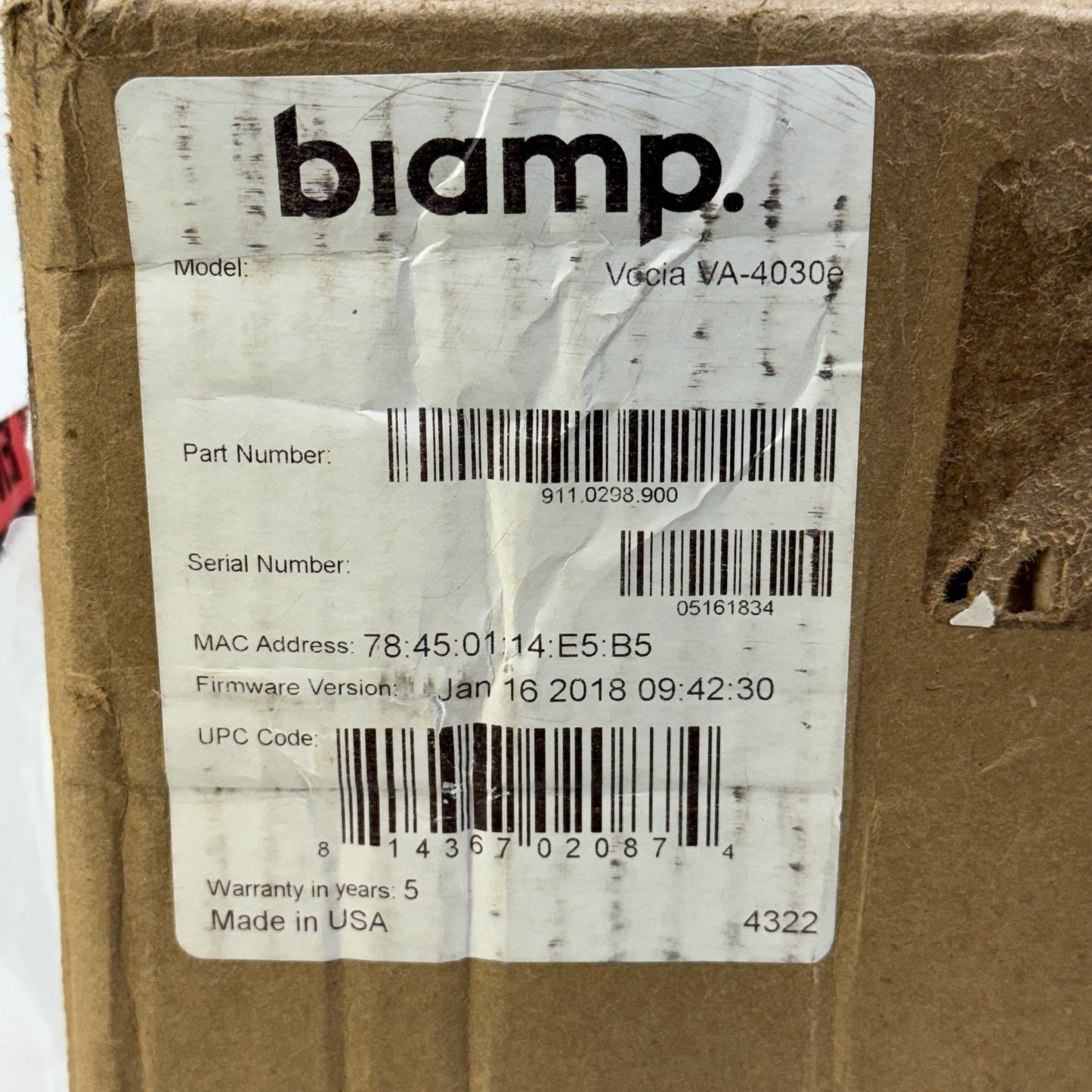 New Biamp Vocia VA-4030e Networked 4-Channel Amplifier 911.0298.900