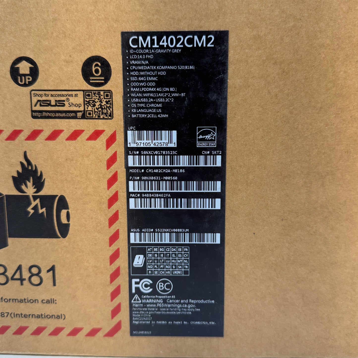 New Asus Chromebook CM14 CM1402CM2A 14" MediaTek Kompanio 520 2.05Ghz 4GB RAM 64GB eMMc