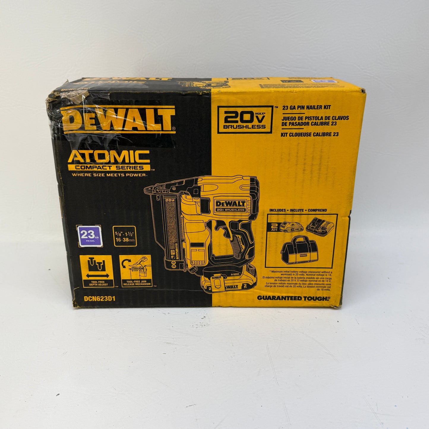 New Dewalt DCN623D1 Compact Pin Nailer Kit Battery & Charger