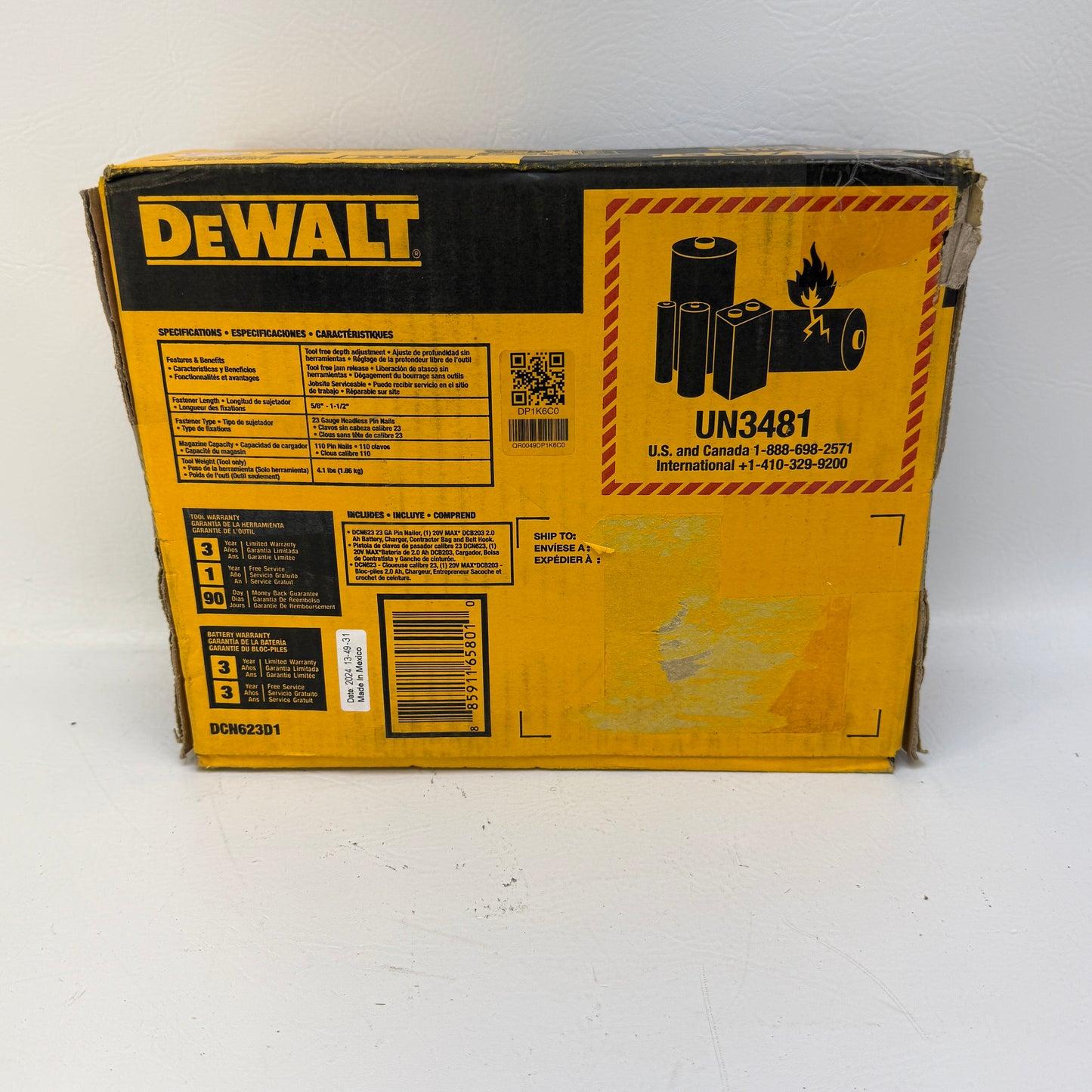 New Dewalt DCN623D1 Compact Pin Nailer Kit Battery & Charger