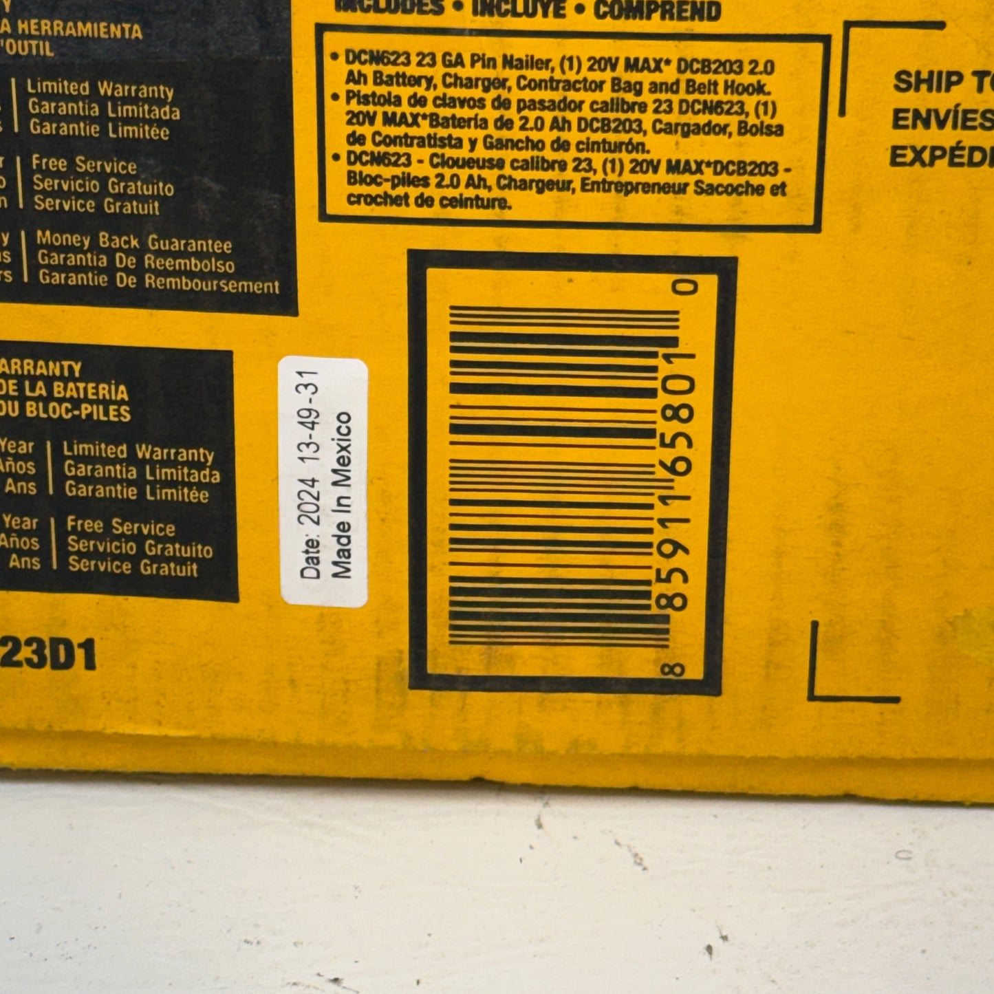 New Dewalt DCN623D1 Compact Pin Nailer Kit Battery & Charger