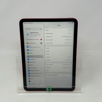 WiFi Only Apple iPad 10th Gen 256GB Pink  MPQC3LL/A