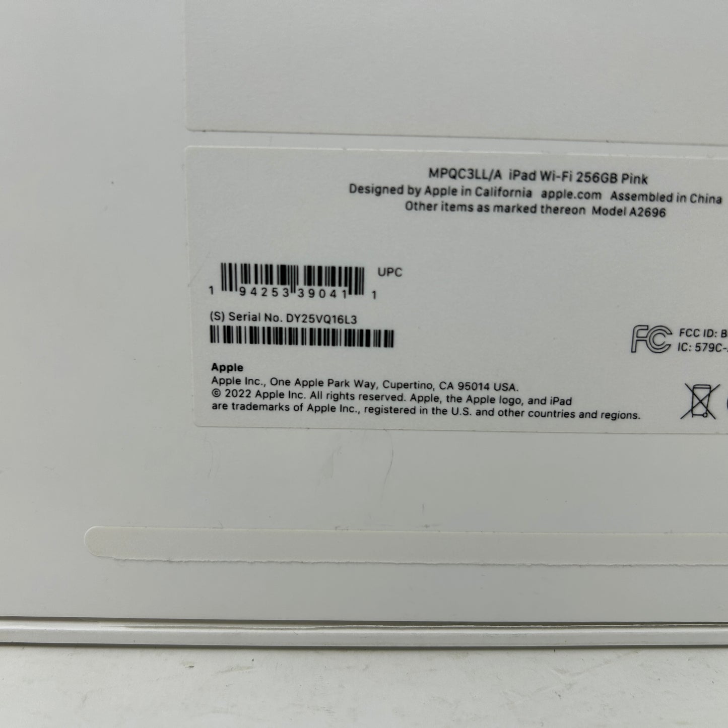 WiFi Only Apple iPad 10th Gen 256GB Pink  MPQC3LL/A