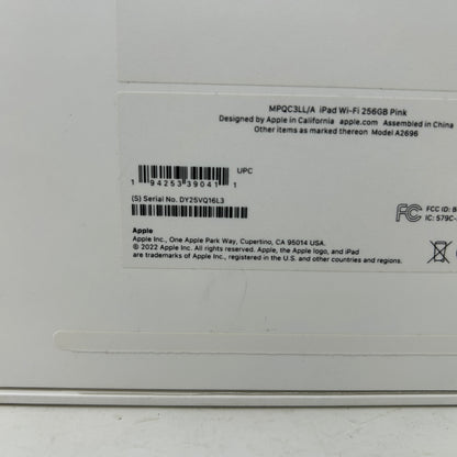 WiFi Only Apple iPad 10th Gen 256GB Pink  MPQC3LL/A