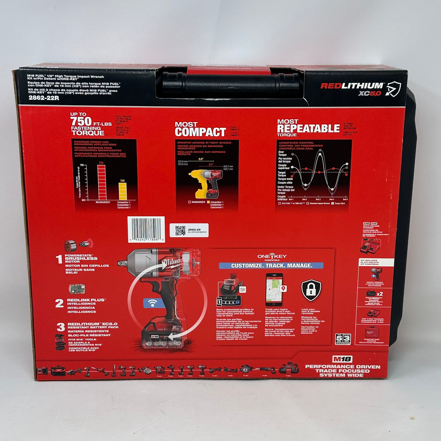 New Milwaukee 2769-22R M18 ½" Ext. Anvil Controlled Torque Impact Wrench w/ONE-KEY