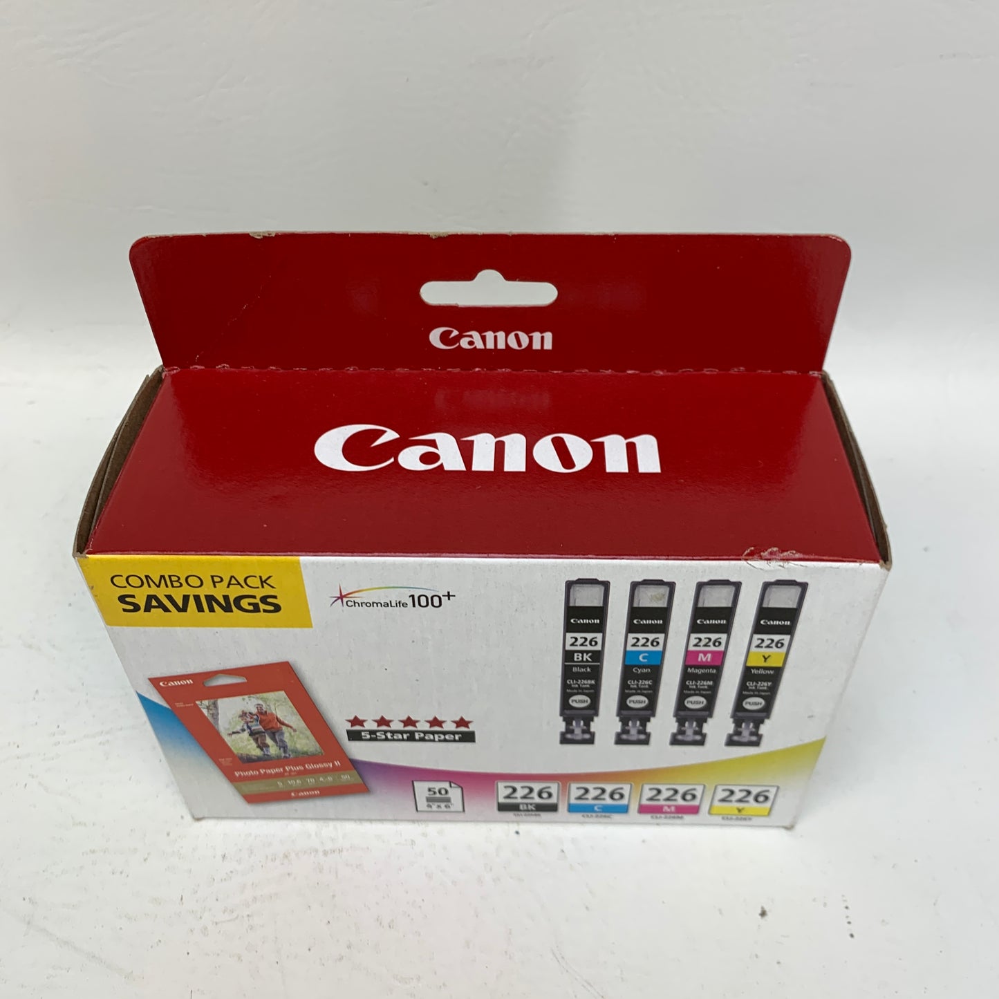 New Canon CLI-226 Genuine Ink Combo Pack 4-Color BK/C/M/Y & 50 Sheets Photo Paper