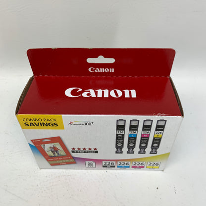 New Canon CLI-226 Genuine Ink Combo Pack 4-Color BK/C/M/Y & 50 Sheets Photo Paper