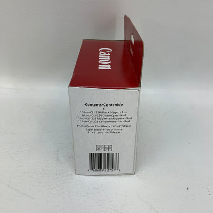 New Canon CLI-226 Genuine Ink Combo Pack 4-Color BK/C/M/Y & 50 Sheets Photo Paper