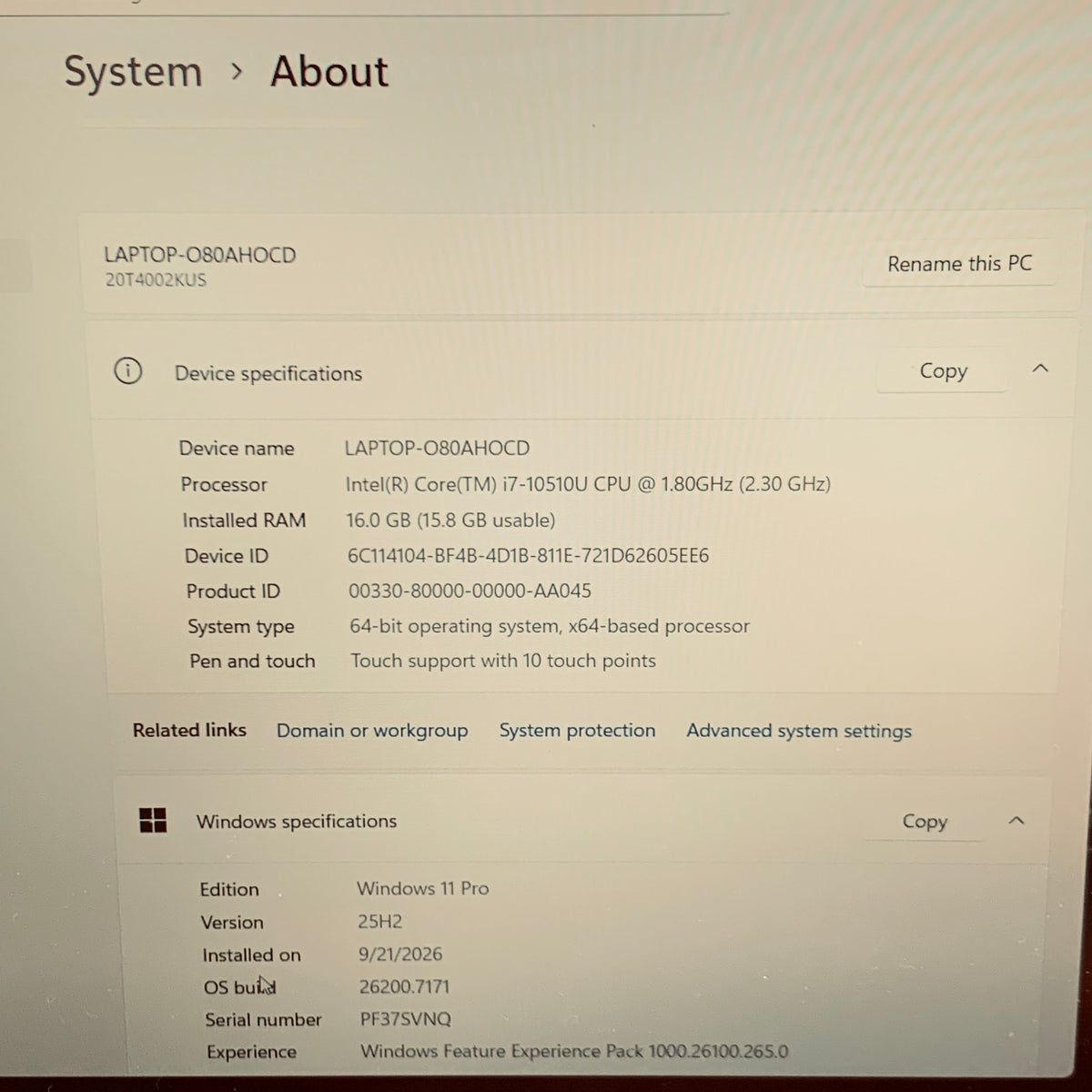 Lenovo ThinkPad P15s Gen 1 O80AHOCD 15.6" i7-10510U 2.3GHz 16GB RAM 512GB SSD 