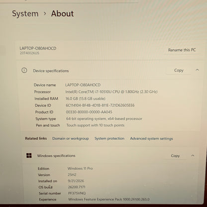 Lenovo ThinkPad P15s Gen 1 O80AHOCD 15.6" i7-10510U 2.3GHz 16GB RAM 512GB SSD 