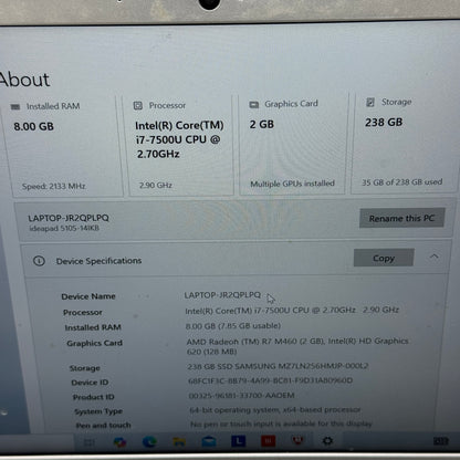 Lenovo IdeaPad 510S-14IKB 14" i7-7500U 2.7GHz 8GB RAM 256GB SSD AMD Radeon R7 