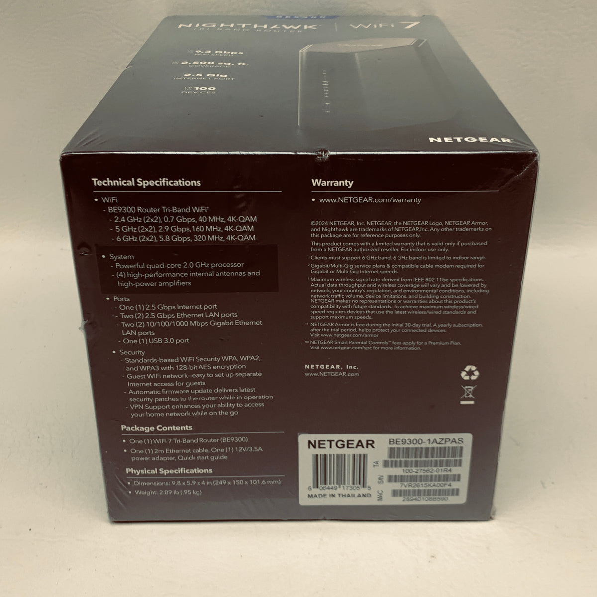 New NETGEAR Nighthawk BE9300 WiFi 7 Tri-Band Router BE9300-1AZPAS Black