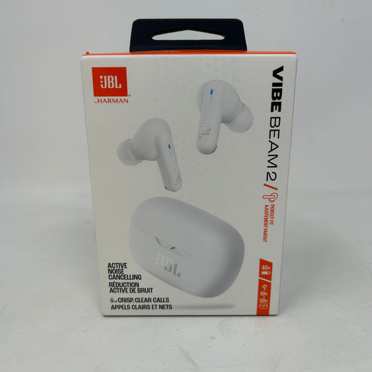 New JBL Vibe Beam 2 Wireless Noise Cancelling Earbuds White JBLVBEAM2WHTAM