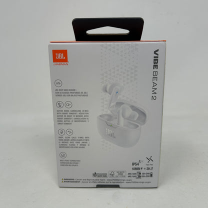 New JBL Vibe Beam 2 Wireless Noise Cancelling Earbuds White JBLVBEAM2WHTAM