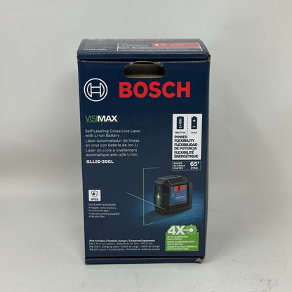 Bosch GLL50-20GL 65 Ft Green Beam Self-Leveling Cross-Line Laser Level Dual Power