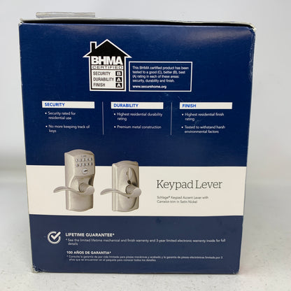 New Schlage FBE365 V Cam 619 ACC Sat Nick Keypad Entry Deadbolt  901159