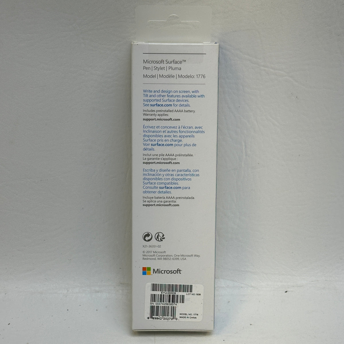 Microsoft Surface Pen 1776 Platinum EYU-00009 Digital Stylus for Surface Devices