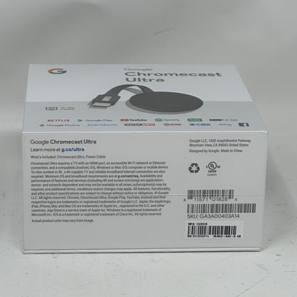 New Google Chromecast Ultra 4K Streaming Media Player GA3A00403A14