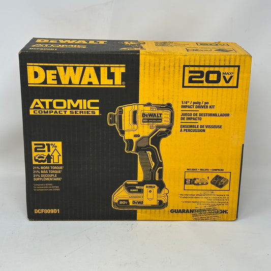 New DeWalt ATOMIC 20V Max 1/4" Cordless Impact Driver Kit DCF809D1