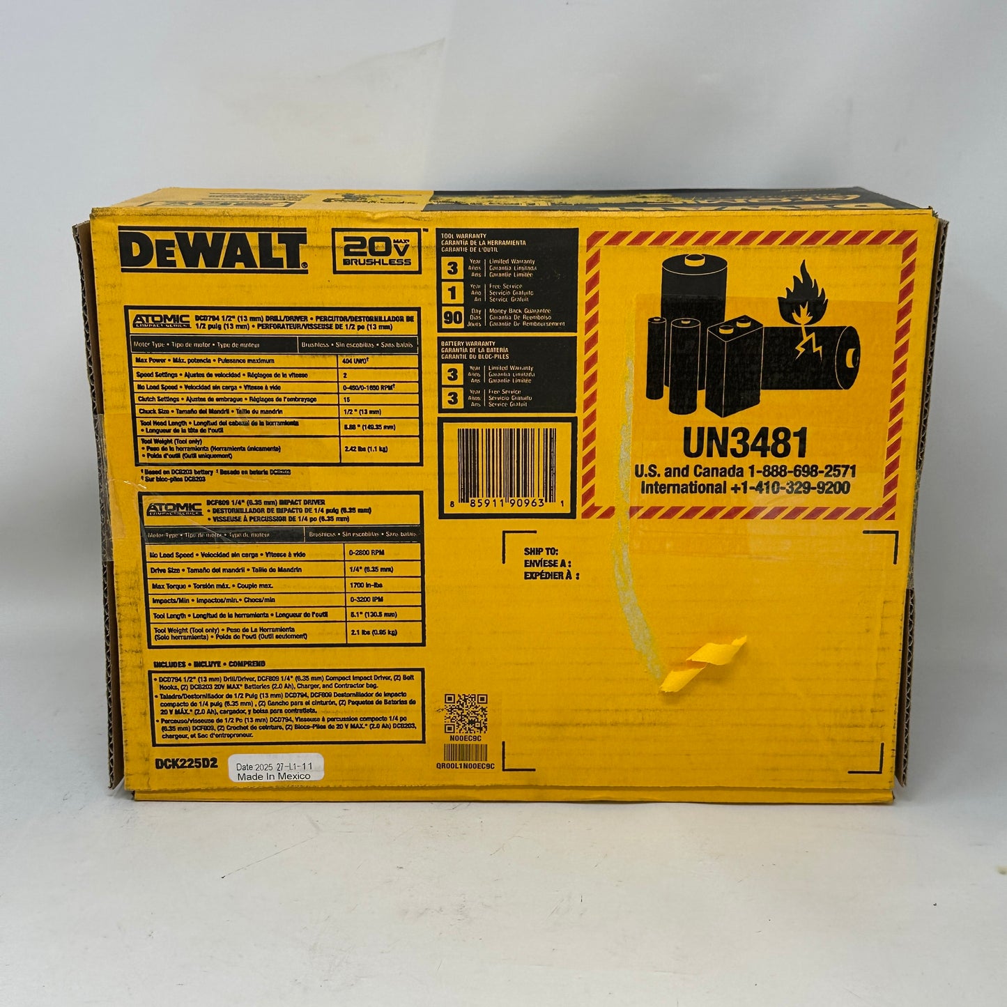 New DeWalt ATOMIC 20V Max Cordless 2-Tool Combo Kit Drill Impact DCK225D2