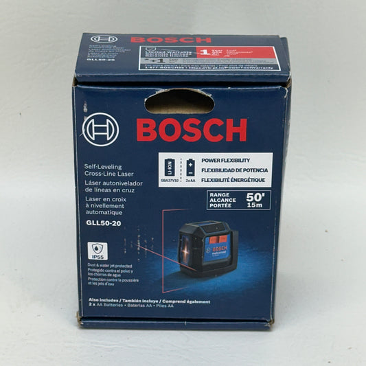 New Bosch GLL50-20 50ft Self-Leveling Cross-Line Laser Level IP55 Red Beam