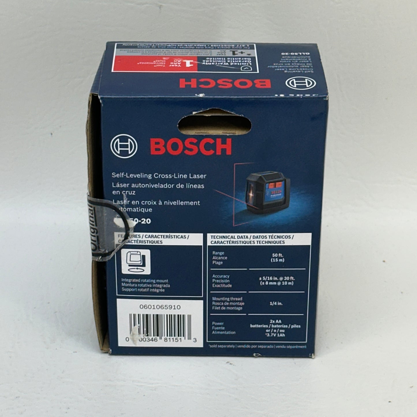 New Bosch GLL50-20 50ft Self-Leveling Cross-Line Laser Level IP55 Red Beam