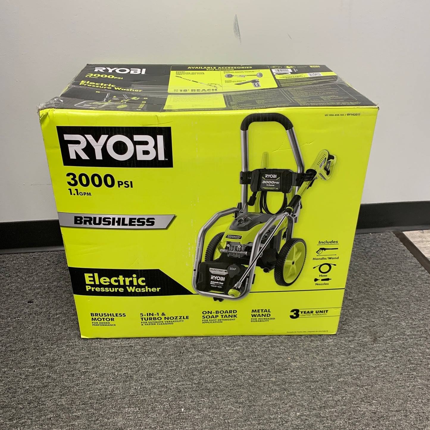 New Ryobi 3000 PSI 1.1 GPM Electric Pressure Washer RY143011 