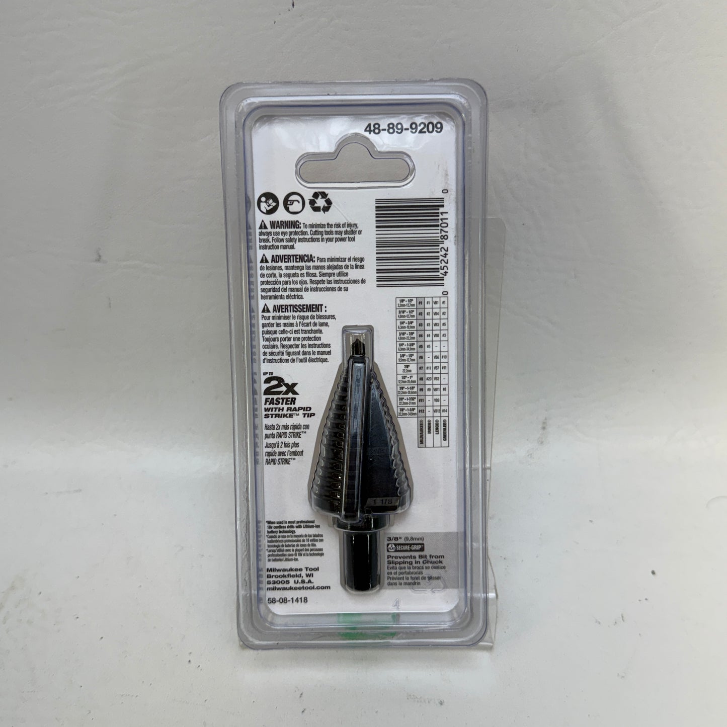 New Milwaukee 48-89-9209 Jam-Free Step Drill Bit