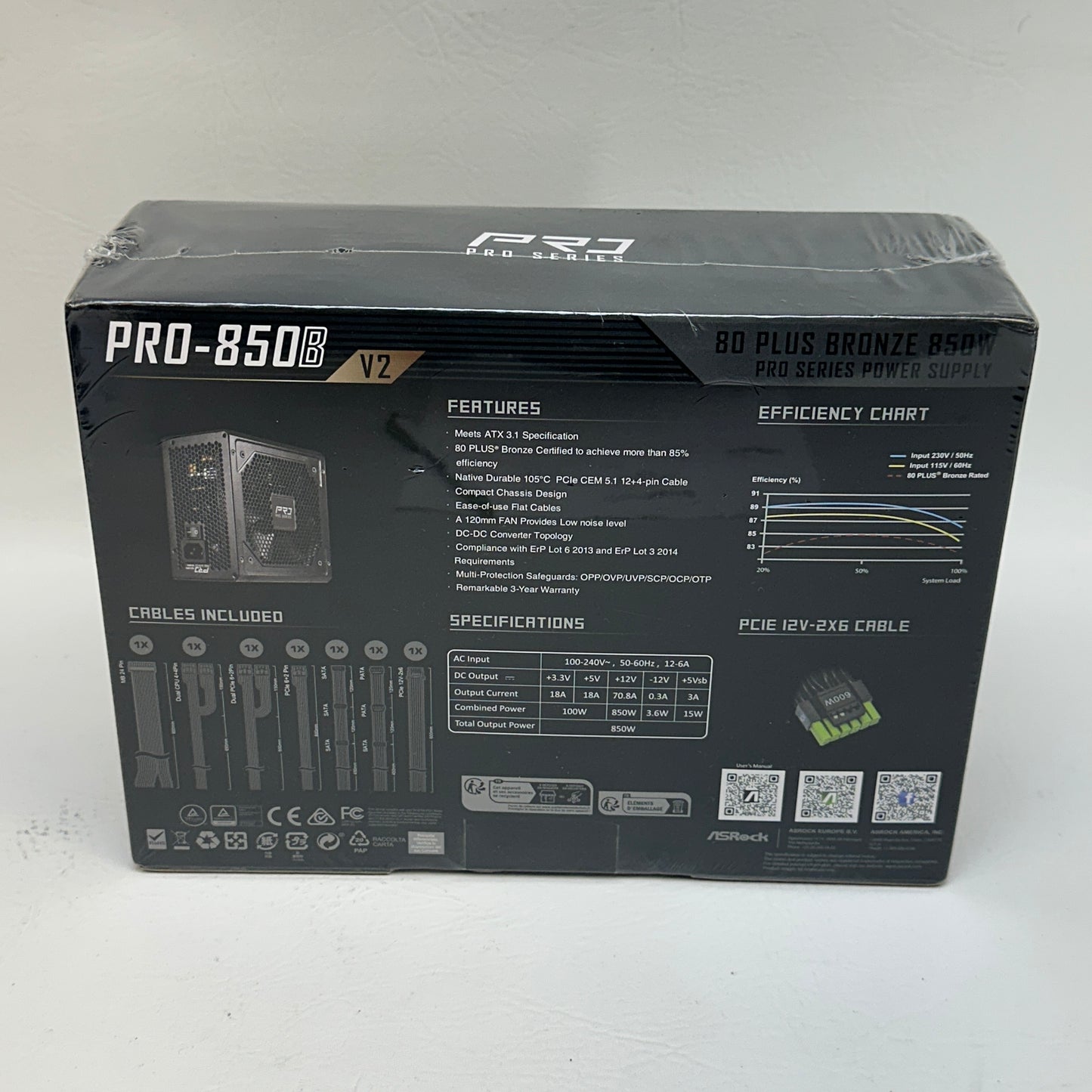 New ASRock Series PRO-850B 80 Plus Bronze 850W Non Modular Switching Power Supply