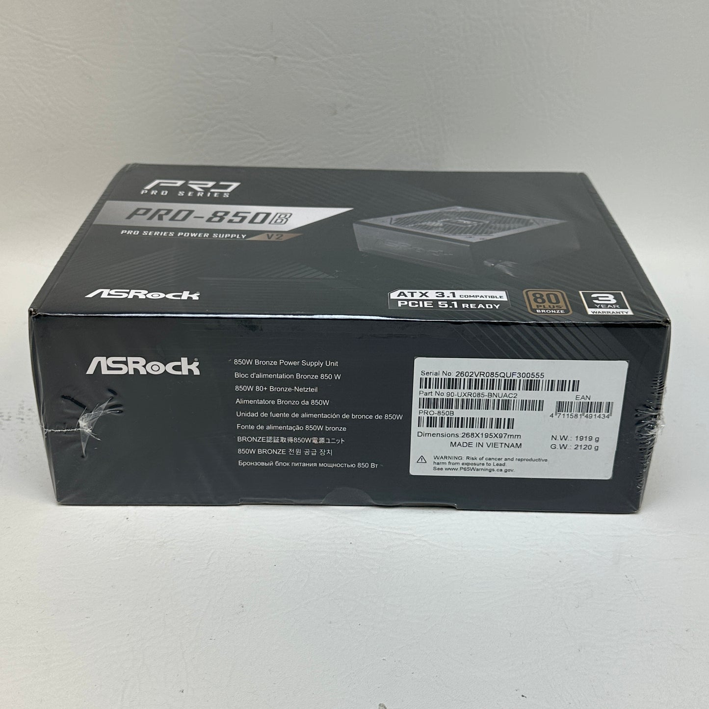 New ASRock Series PRO-850B 80 Plus Bronze 850W Non Modular Switching Power Supply
