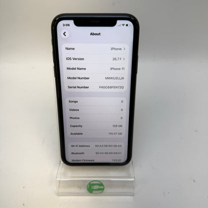 Factory Unlocked Apple iPhone 11 128GB Black MWKU2LL/A