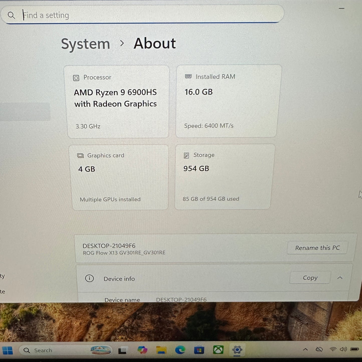 Asus ROG Flow X13 GV301RE 13.4 Ryzen 9 6900HS 3.3GHz 16GB RAM 1TB SSD GeForce 