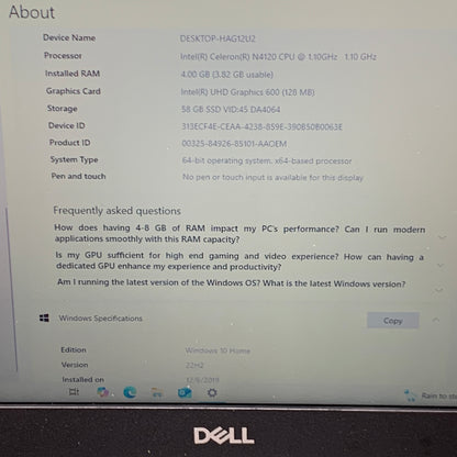Dell Latitude 3190 Celeron N4120 1.1GHz 4GB RAM 60GB SD