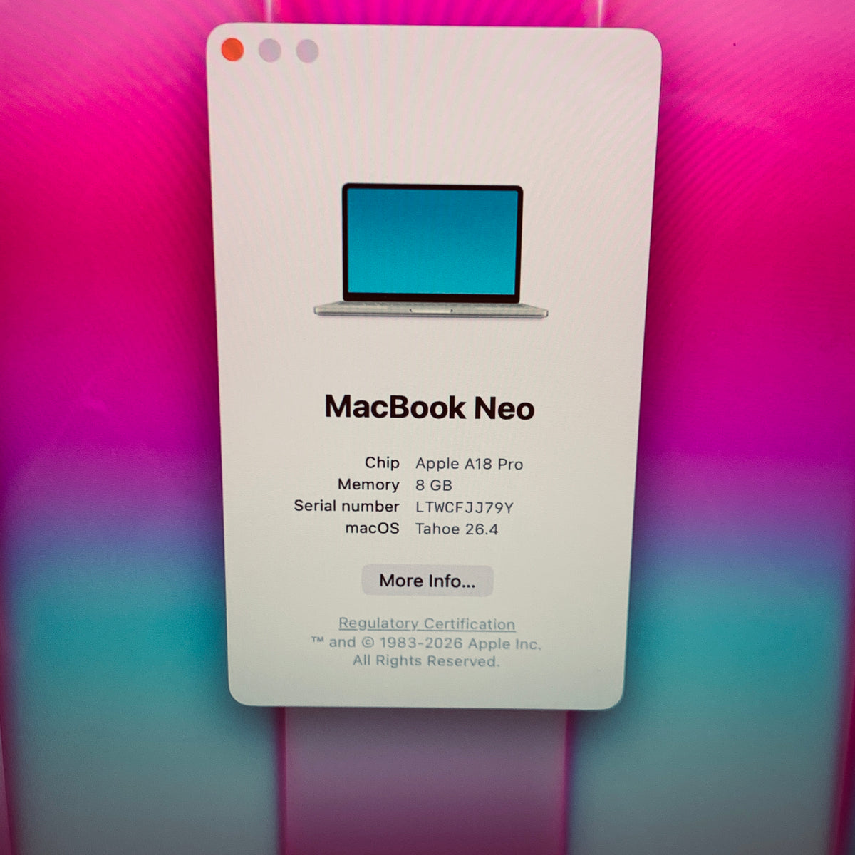 2026 Apple MacBook Neo 13" A18 Pro 5C GPU 4.0GHz 8GB RAM 512GB SSD MHFJ4LL/A