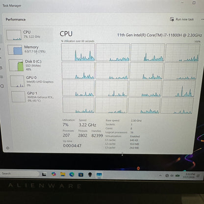 Alienware M15 R6-OL59QDT 15.6" i7-11800H 2.3GHz 8GB RAM 256GB SSD GeForce RTX