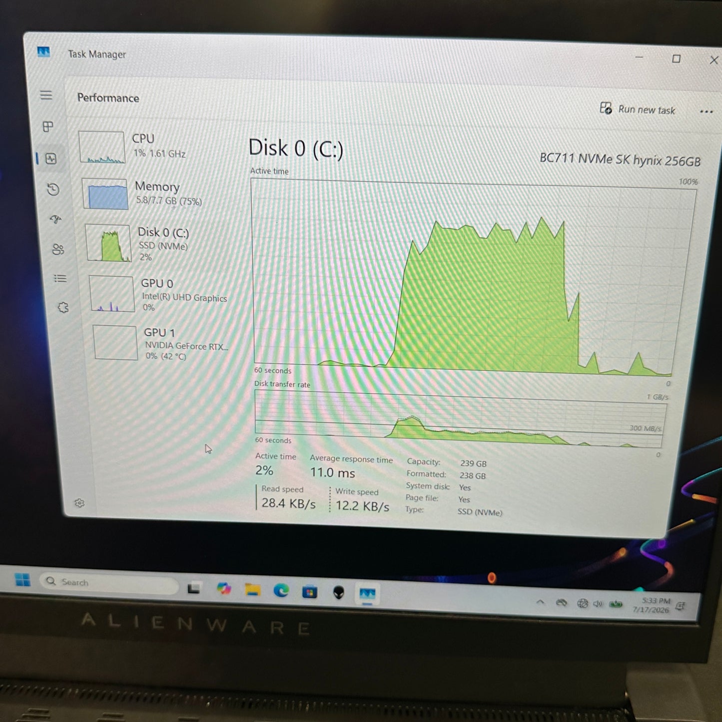 Alienware M15 R6-OL59QDT 15.6" i7-11800H 2.3GHz 8GB RAM 256GB SSD GeForce RTX