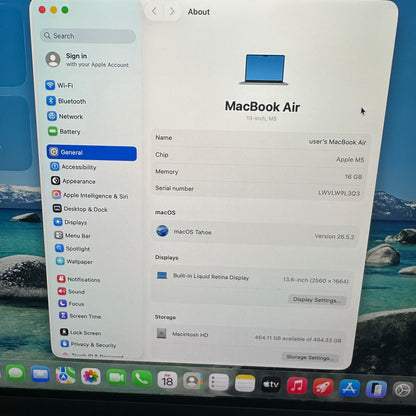 2026 Apple MacBook Air 13" M5 8C GPU 4.6GHz 16GB RAM 512GB SSD A3449