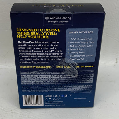 New Audien Atom ONE OTC Hearing Aids AT1RB004 Rechargeable
