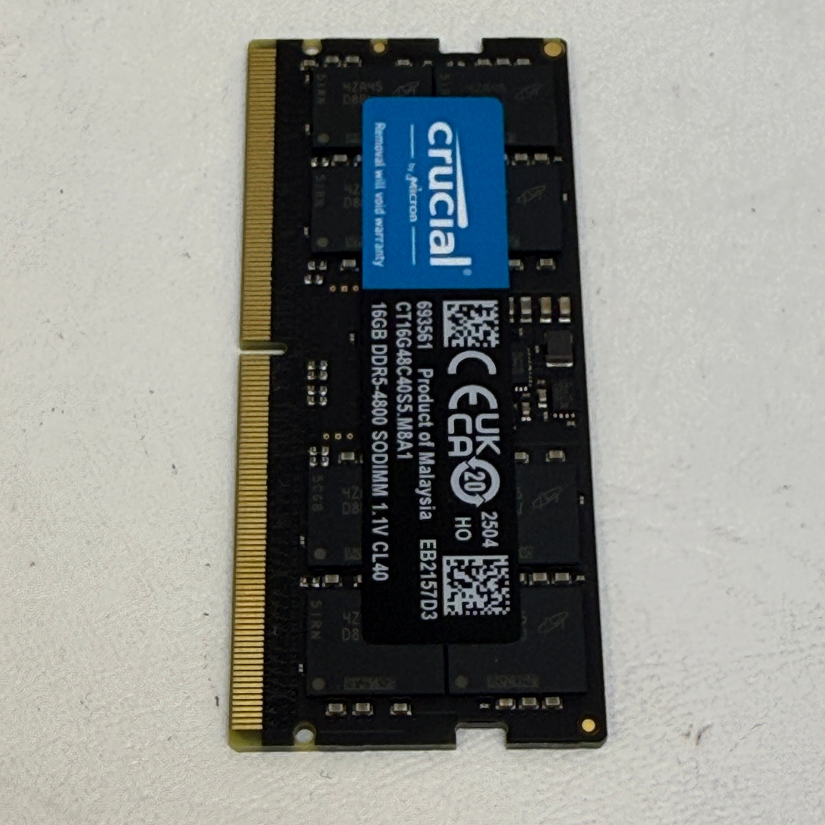 Crucial 16GB (1x16GB) DDR5-4800 SODIMM RAM CT16G48C40S5.M8A1