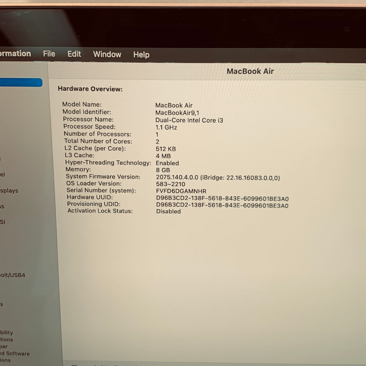 2020 Apple MacBook Air 13.3" i3 1.1GHz 8GB RAM 256GB SSD Gold MWTL2LL/A