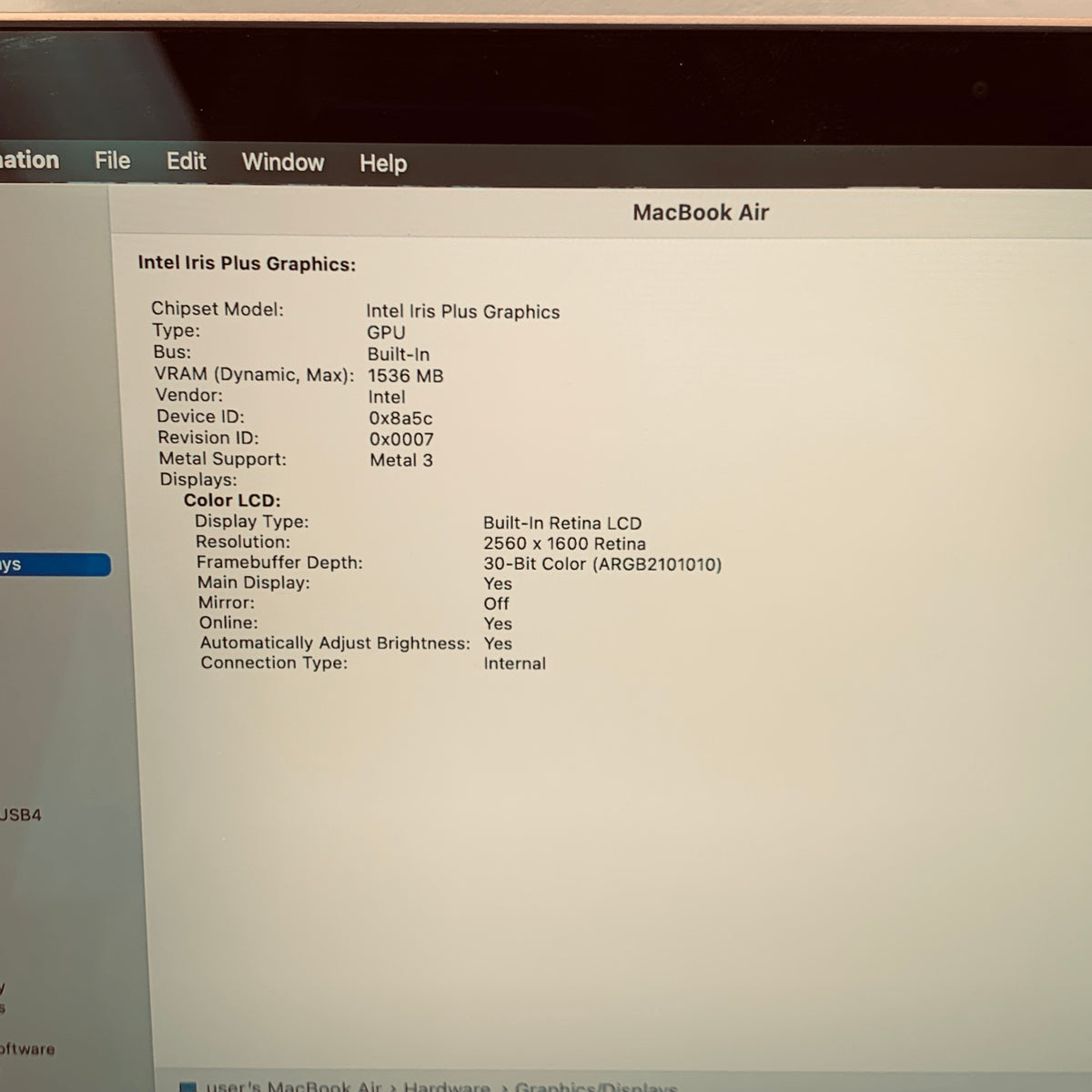 2020 Apple MacBook Air 13.3" i3 1.1GHz 8GB RAM 256GB SSD Gold MWTL2LL/A