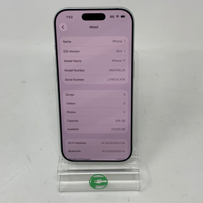 Factory Unlocked Apple iPhone 17 256GB White MG474LL/A