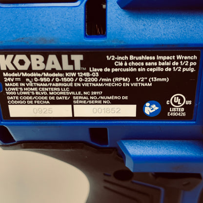 Kobalt KIW 124B-03 24v Max 1/2 Drive Brushless Impact Wrench