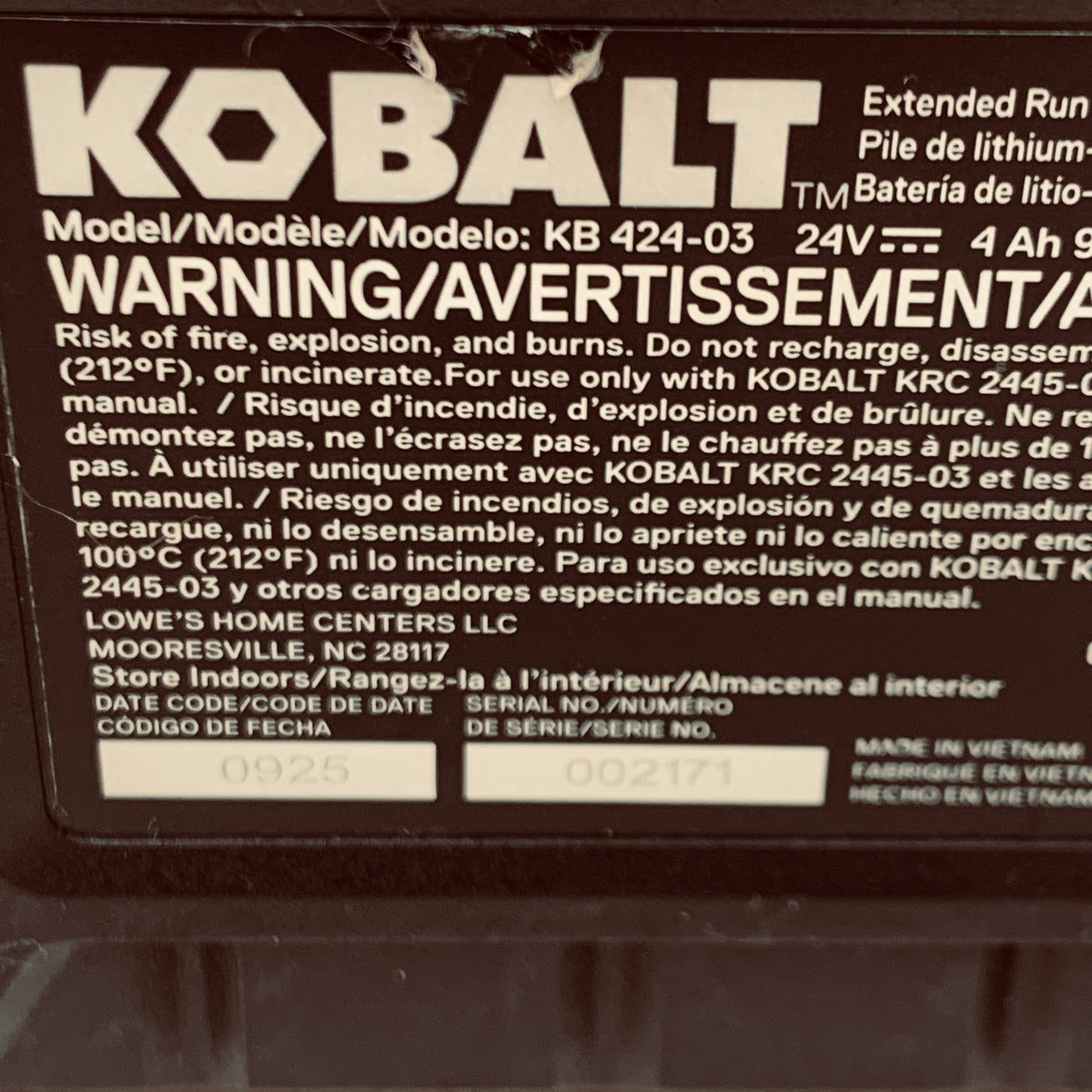 Kobalt KIW 124B-03 24v Max 1/2 Drive Brushless Impact Wrench