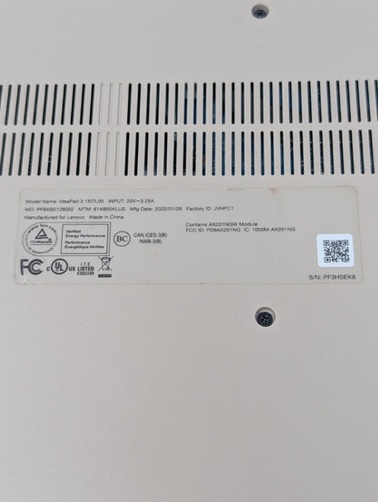 Lenovo IdeaPad 3 15ITL05 15.6" i3-1115G4 3.0GHz 8GB RAM 256GB SSD