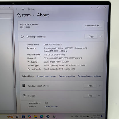 Dell XPS 13 9345 13.4" Snapdragon X Elite X1E80100 3.42GHz 16GB RAM 1TB SSD