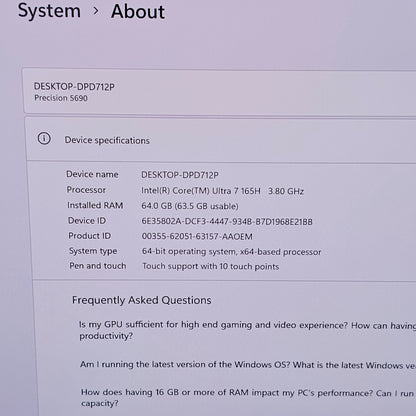 Dell Precision 5690 16" Core Ultra 7 165H 3.8GHz 64GB RAM 1TB SSD RTX A1000