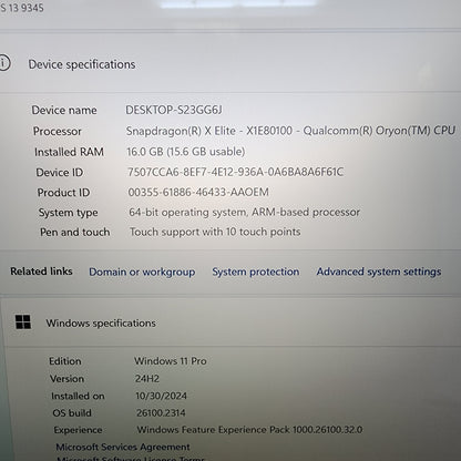 Dell XPS 13 9345 13.4" Snapdragon X Elite X1E80100 3.42GHz 16GB RAM 1TB SSD