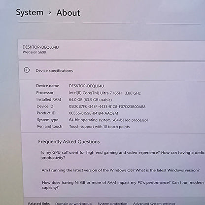 Dell Precision 5690 16" Core Ultra 7 165H 3.8GHz 64GB RAM 1TB SSD RTX A1000